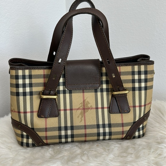 💯Authentic BURBERRY Haymarket Check Buckle Satchel Chocolate🍀 - Picture 6 of 16